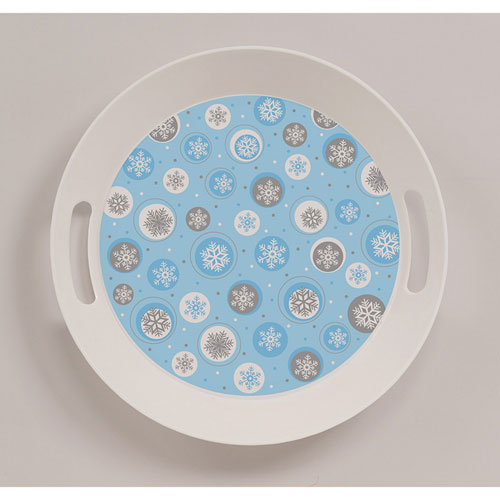 Snowflake Round Plastic Serving Tray with Handles